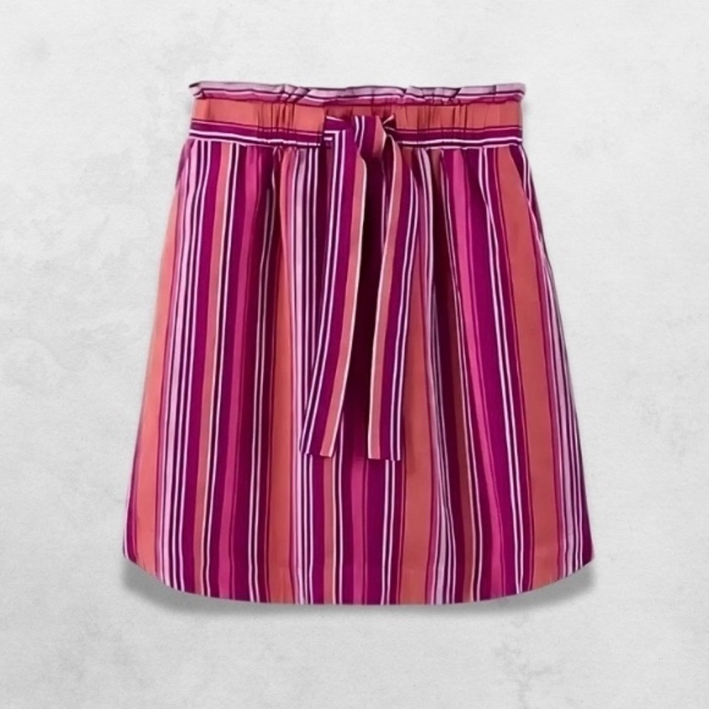 A New Day Mini Skirt Adjustable Waist Tie Vertical Stripe Pink Orange Women's L